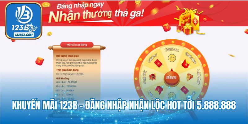 Khuyến mãi 123B - Đăng nhập nhận lộc hot tới 5.888.888